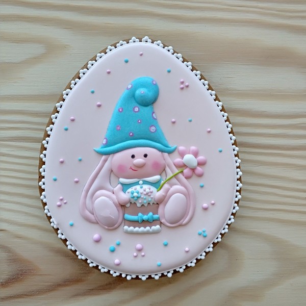 Пряник пасхальне яйце з зайчиком у ковпачку 3